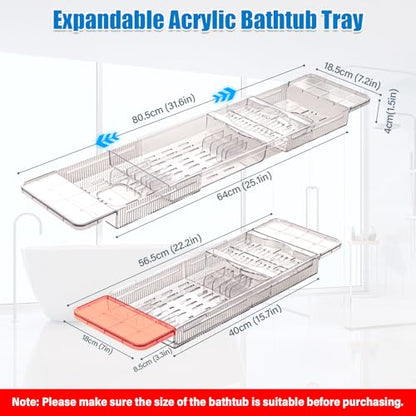 HOMEE Acrylic Expandable Bathtub Caddy Tray, Bath Tub Board for Bathroom | Adjustable Bath Tub Tray Table Organizer Fit Most Tubs for Storage Toiletries, Ideal for Home Spa, Bathroom Organization