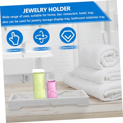 FAVOMOTO Marble-Style Composite Bathroom Vanity Tray Cosmetic and Jewelry Storage Plate White Organizer for Home and Hotel Toiletries
