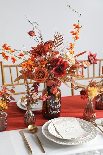 Serra Flora Artificial Greenery Stems Filler Combo Box Set,48pcs with 8 Kinds of Faux Foliage Picks for DIY Bridal Bouquets Wedding Flowers Arrangement Party Table Centerpieces - color: Brown &Orange