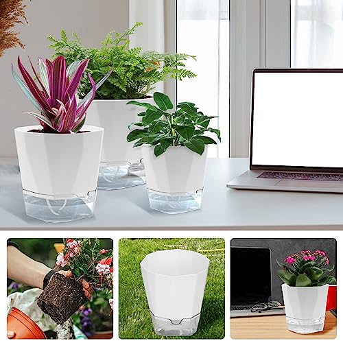 6 Pack Self Watering Plant Pot, 6.6/5 Inch Plastic Self Watering Pots for Indoor Outdoor Plants African Violet Pots Easy Plant Self Watering Pot with Wick Rope for Plants Flowers