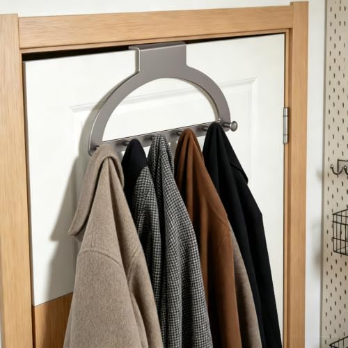 DYRABREST Over Door Hook Rack No Drill Heavy Duty 6 Hook Hanger | for Coats Towels Bags Bedroom Bathroom Kitchen Entryway Storage Carbon Steel Black 16.61 x 7.68 in