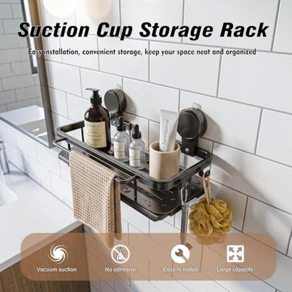 4-in-1 Sink Caddy Sponge Holder wih Strong Suction Cup, Multi-use | Sponge Holder for Kitchen Sink Organizer with Hanging Hooks, Towel Rod, Drip Tray for Sponge, Brush, Scrubber, Scraper
