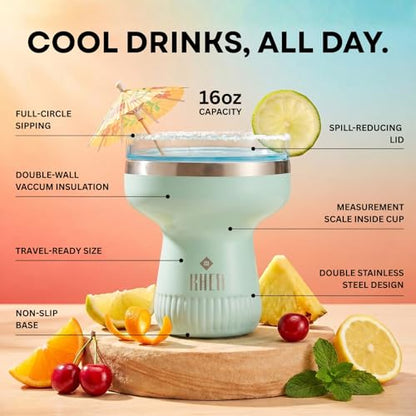 Double Wall Insulated Margarita Tumbler, Cocktail Cup - Sea Glass, 16 oz | Keeps Drinks Cold 12+ Hours, Shatterproof, Portable, Travel Friendly Perfect for Margaritas, Martinis, Cocktails & Mix Drinks - color: Sea Glass