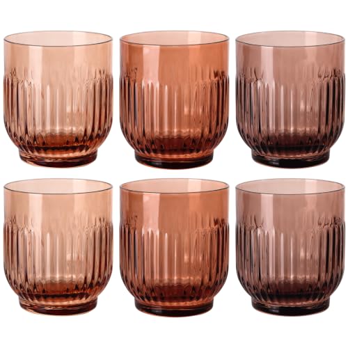 Brown Drinking Glasses Cups Set of 6,Brown Ribbed Rocks Drinking Cups 9oz,Vintage Ribbed Tumbler Glasses for Water, Cocktail,Whiskey,Juice Beer - color: Melanie-9oz-6pcs