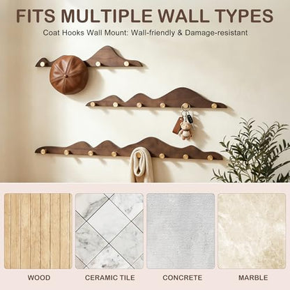 Starry Wood Coat Hooks Wall Mount Wooden Modern Decorative Wall Mount Coat Rack with 8 Gold Brass Hooks Heavy Duty Mounted Entryway Coat Rack for Hanging Coats Keys Hats Towels Bags Purse Walnut - size: 8 Hooks