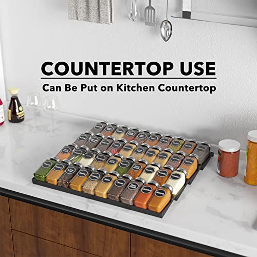 SpaceAid Spice Drawer Organizer with 40 Spice Jars, 386 Spice Labels, 4 Tier Seasoning Rack Tray Insert for Kitchen Drawers, 18.5" Wide x 17.5" Deep - size: 40 Jars, 18.5" Wide