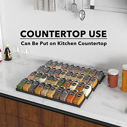 SpaceAid Spice Drawer Organizer with 40 Spice Jars, 386 Spice Labels, 4 Tier Seasoning Rack Tray Insert for Kitchen Drawers, 18.5" Wide x 17.5" Deep - size: 40 Jars, 18.5" Wide