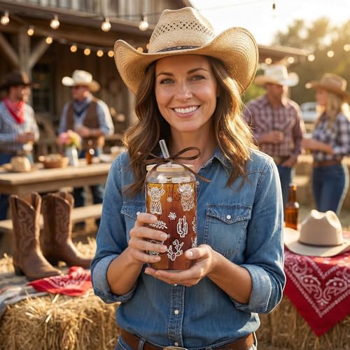Highland Cow Gifts for Women, Glass Cups with Lid and Straw | Cute Cow Print Iced Coffee Tumbler for Cow Lovers Thanksgiving Christmas Birthday Mothers Day for Friend Teens Stuff 16oz - style: Highland Cow