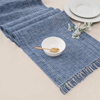 100% Cotton Table Runner - 72x13 Inch, Chambery Textured Table Runner, Durable & Elegant for Dining Table, Wedding, Restaurant, Oeko-TEX Certified - Blue - color: Blue