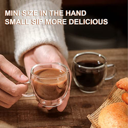 KitchenTour Insulated Coffee Mug 2.5 oz- Double Wall Glass Coffee Cup with Handle Set of 4 - Clear Glass Drinkware for Espresso，Cappuccino, Latte，Hot Beverages - style: 2.5oz
