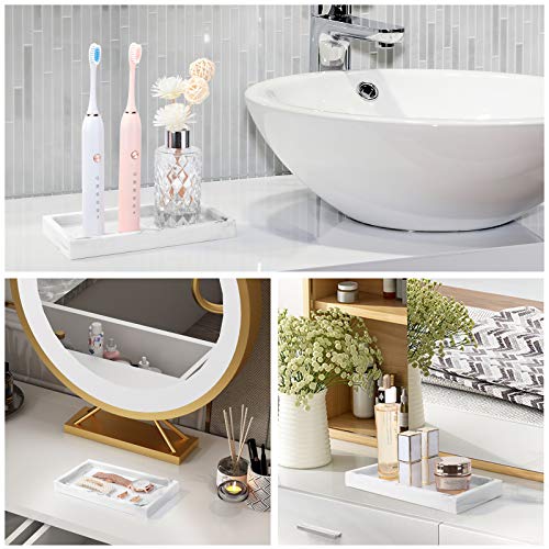Emibele Bathroom Vanity Tray Countertop, 8" Rectangular Marble Resin Tray | Dresser Kitchen Sink Tray, for Jewelry Cosmetic Perfume Soap Candle, Compact Lightweight Waterproof, Mini Size, Gravel White - color: Gravel White, size: 7.7" x 3.9" x 0.8"