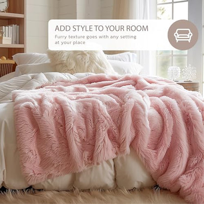 Hyde Lane Blush Pink Throw Blanket for Couch Sofa, Reversible Ultra Soft Faux Fur Fluffy Fuzzy Throw Blankets - 60x80 Rose Gold - color: Blush, size: 60x80"