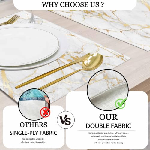 Mcalk Luxury Gold Marble Table Runner and Placemats Set of 6 Pieces, Gold Marble Placemats, Modern Cloth Place Mats Indoor for Kitchen,Washable Linen Material for Dining Table - color: 02marble Luxury Gold