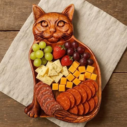 Cat Shaped Wood Serving Trays, 8.66 x 5.5 Inch Decorative Wooden Serving Platters for Food, Versatile Wooden Trays for Cheese, Appetizers, Fruit, Candle, Jewelry, Home Decor