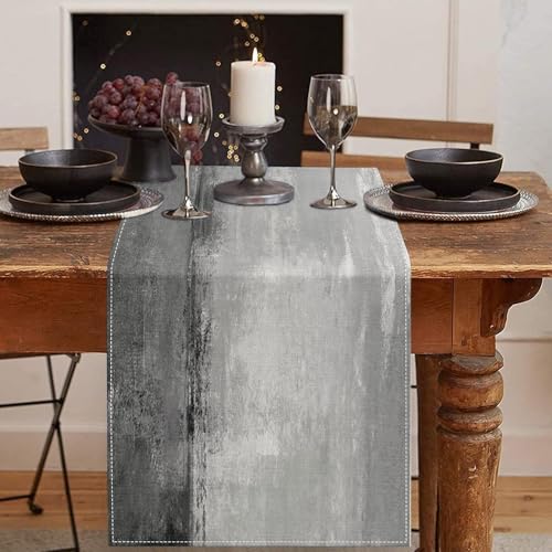 Emvency Table Runner, 13x72 Inch, Abstract Farmhouse Painting | Art Grey Dining Decor for Kitchen Coffee Table Family Dinners Holiday Parties Wedding Events Decor - color: Grey and White Abstract, size: 13x72