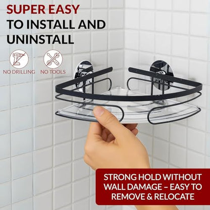 2-Pack Adhesive Shower Caddy, No-Drill Corner Shower Shelves for Bathroom | Wall-Mounted Storage Organizer for Shampoo, Soap & Toiletries - style: TRIANGLE