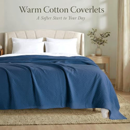Threadmill Cotton Twin Coverlet Blanket, Jacquard, Folkstone Blue, 68 x 90 | 100% Cotton, Jacquard Pattern, 350 GSM, 68x90 in, Moisture-Wicking, All-Season, Lightweight, OEKO-TEX Certified - color: Aster Folkstone Blue, size: Twin / Twin-XL