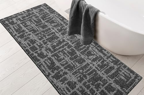 Hallway Runner Rug Non Slip Rubber Backing, 26 inch x 6 ft, Abstract Charcoal, Heavy Duty Berber Style Carpet Runner for Entryway, Kitchen, Bathroom, Bedroom, Laundry Room. - color: Abstract Charcoal, size: 6 Foot Long Runner Rug