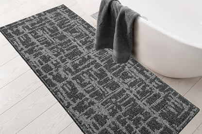 Hallway Runner Rug Non Slip Rubber Backing, 26 inch x 8 ft, Abstract Charcoal, Heavy Duty Berber Style Carpet Runner for Entryway, Kitchen, Bathroom, Bedroom, Laundry Room. - color: Abstract Charcoal, size: 8 Foot Long Runner Rug