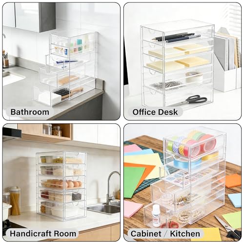 Prsildan Hair Accessories Organizer Acrylic Drawer with 5 Small Drawers | Clear, For Bathroom Vanity Office Desk, Jewelry Makeup Storage - size: 5 Drawers