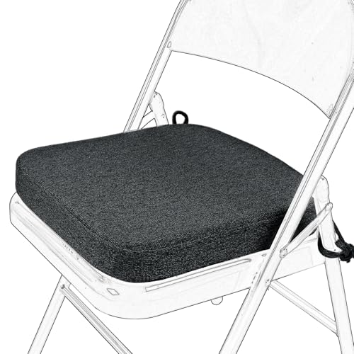 SINOSSO Memory Foam Chair Cushion for Folding Chair 1 Pcs, Thickened 2" Square Kitchen Chair Pad with Ties, Indoor Non-Slip Dining Chair Seat Cushion (1 Piece, Black) - color: Black
