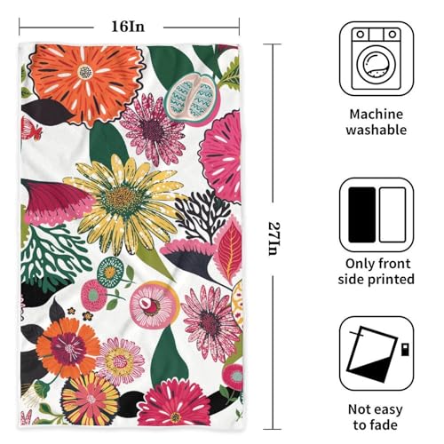 Boho Floral Hand Towel Set of 2, Soft Absorbent Decorative Towels with Botanical and Butterfly Print for Home, Hotel, Spa, Gym, Kitchen, 28x14 Inches Flower-1