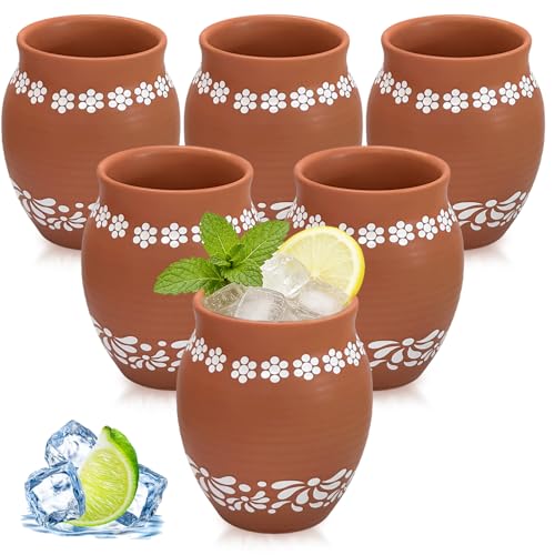 Brown Mexican Style Ceramic Small Vases, 6-Pack Hand-Painted Daisy Decor Pots, 16oz - color: Brown