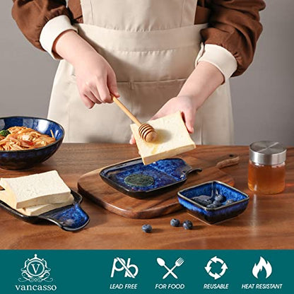vancasso Stern Spoon Rest for Kitchen, Square Ceramic Spoon Holder for Stove Top, Heat Resistant Utensil Rest for Countertop, Dishwasher Safe, Kiln Blue, 2 Pack - color: Blue