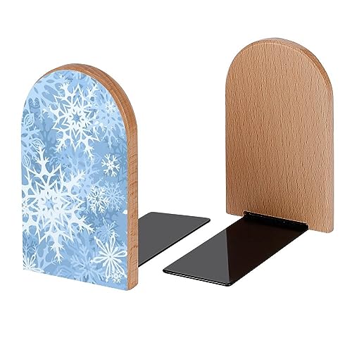 Beautiful Snowflakes Winter Pattern Book Ends Decorative Wood Bookends for Shelves Kids Room Desk Home Office Book Stoppers for Magazines,Books, DVDs, 1 Pair/2 Pieces(5x3.1 in)