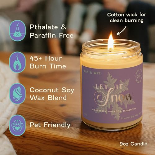 Wax & Wit Christmas Candles Scented – Cranberry, Orange, Cedarwood – Fall Candle, Perfect Holiday, Winter, Xmas, Autumn Gifts – 9oz, Soy Wax, 50 Hour Burn - color: Let it Snow