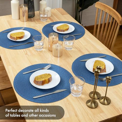Winknowl Round Braided Placemats Set of 4 Washable Woven Heat Resistant Table Mats for Kitchen Dining Tables 15 inch Round Place Mats (Blue,4pcs) - color: Blue, size: 4pcs