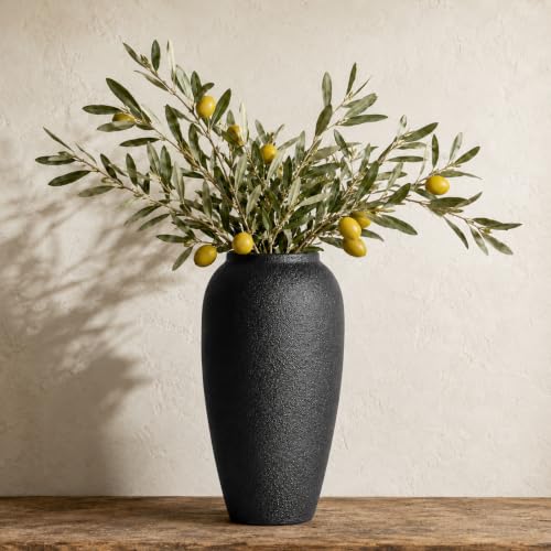 Rustic Ceramic Vase – 13.8" Large Black Ceramic Vase for Home Decor, Modern Terracotta Floor Vase for Living Room, Entryway, Kitchen, Black Vases for Centerpieces, Housewarming Gifts - color: Black, size: 13.8in