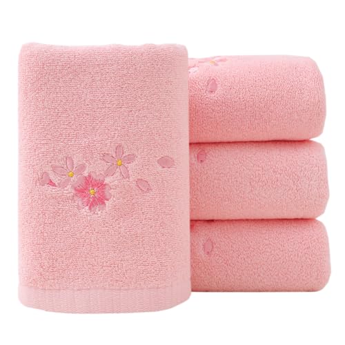 Hand Towels Set of 4 Embroidered Floral Pattern 100% Cotton Absorbent Soft Decorative Towel for Bathroom (Cherry Blossom Pink) - color: Cherry Blossom 4 Pink