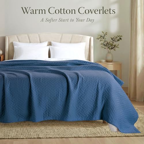 Threadmill Luxury Cotton Blankets for Twin Size Bed | All-Season 100% Cotton Twin Blanket for Bed | Criss Cross Jacquard Lightweight, Soft & Cozy Coverlet, 350GSM, 68x90 inches | Folkstone Blue | 100% Cotton, Jacquard Pattern, 350 GSM, 68x90 in, All-Seaso