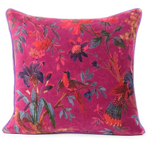 16x16 Burgundy Red Velvet Floral Flower Bird Throw Pillow Sofa Cushion Cover Case Couch Colorful Boho Chic Bohemian Accent Indian Handmade - color: Burgundy, size: 16" x 16" (Pack of 1)