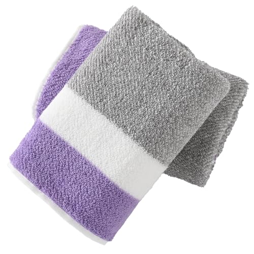 YiLUOMO Purple Striped Pattern Hand Towels Set of 2, 13 x 29 Inch | Super Soft 100% Cotton Absorbent Quick Dry Decorative Hand Towel for Bathroom Kitchen Home Everyday Use Gym, Camping - color: Purple
