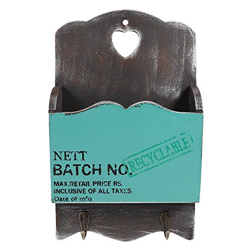 Wall Letter Holder with Key Hanger, Vintage Wall Mounted Wooden Mail Sorter Storage Box Key Hooks Decorative Wooden Key and Mail Holder (W186503 Letter Hook-Blue)