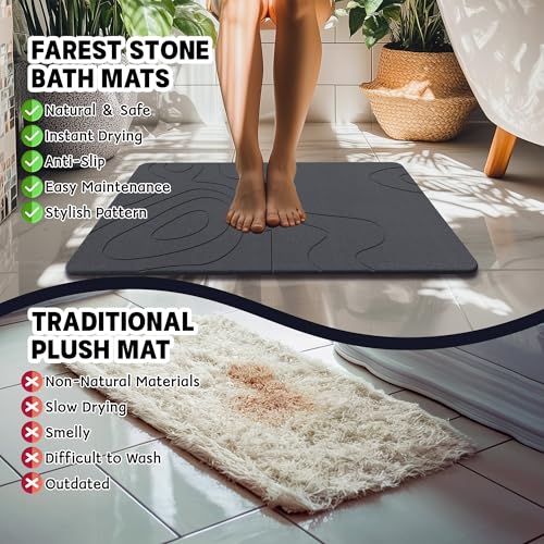 30 * 20 Stone Bath Mat Extra Large Diatomaceous Earth Non-Slip Shower Mat Quick Drying Diatomite Bath Stone Mats for Bathroom - color: Grey Wave-32*20