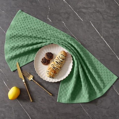 Homaxy 100% Cotton Terry Kitchen Towels(15" x 25", 12 Pack), Grass Green | Soft and Super Absorbent Dish Towels, 380 GSM Reusable Tea Towel with Hanging Loop, Pineapple Grid Designed - color: Grass Green, size: 15 x 25 -12 Pack