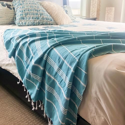 Bersuse Towels Anatolia XL Beach Blanket Throw Blanket Turkish Towel 100% Cotton Extra-Large Quick-Dry Lightweight Premium Peshtemal Towel - 61x82 Inches, Aqua - color: Aqua