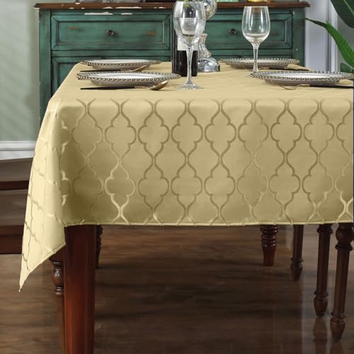 SASTYBALE Autumn Gold Champagne Jacquard Damask Square Tablecloth 52"x52" | Water Resistant, Wrinkle Free, Spill-Proof Polyester Fabric Table Cover for 2-4 Seats, Fall Thanksgiving Holiday Dining Decor - color: Autumn Glow, size: 52" x 52" (Square)