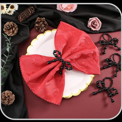 18 Pcs Black Pearl Napkin Rings Adjustable Imitation Pearl String Elegant Napkin Holders for Weddings Dinner Parties and Everyday Use - color: Black