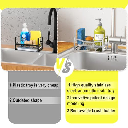 Stainless Steel Kitchen Sink Caddy Organizer with Auto Drain Tray, Sponge Holder for Countertop Storage Silver - color: Silver