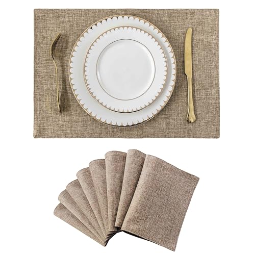 Home Brilliant Linen Placemats Set of 8 Heat Resistant Dining Table Cloth Place Mats Kitchen Table Mats Placemats Table Decor, Natural Linen - color: Natural Linen, size: Placemats 13" x 19", Set of 8