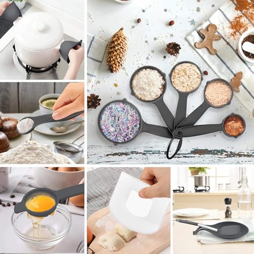 LIANYU 43 Pcs Kitchen Cooking Utensils Set, Silicone Cooking Utensils Spatula Set with Holder, Heat Resistant Kitchen Gadgets Tools for Nonstick Cookware Set, Stainless Steel Handle, Grey - color: Gray