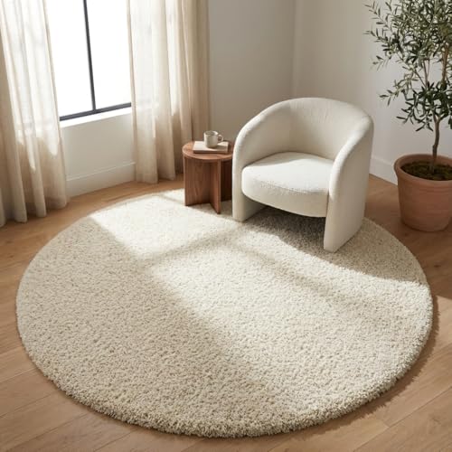 Unique Loom Solid Shag Collection Area Rug (6' 1" Round, Pure Ivory) - color: Pure Ivory, size: 6'1" (Round)