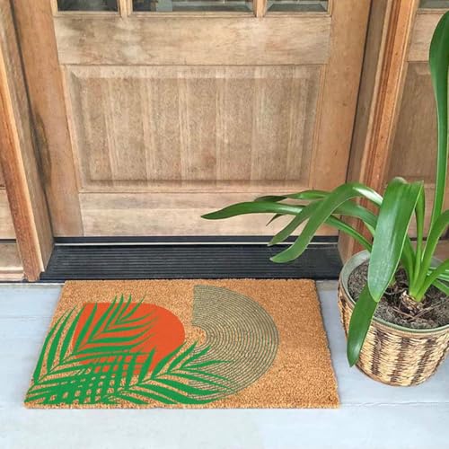 Coir Doormat, Mid Century Modern Tropical Abstract Art, Geometric, 15.7" x 23.6", Brown - color: Mid Century Tropical Abstract Art and Geometric