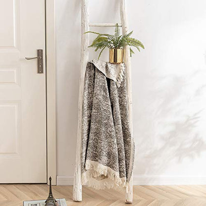 Simple&Opulence Cotton Fringed and Striped Throw Blanket for Bed, Couch,Knit Woven with Tassels Soft Lightweight Cozy Blanket Scarf Shawl Farmhouse Decoration for All-Season (Dark Grey)