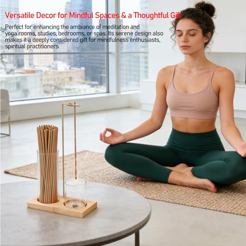 2 in 1 Incense Holder with Ash Catcher, Natural Wooden Base Upside Down Incense Burner Stick Holder with Improved Clip & Storage for Meditation, Yoga, Home Decor