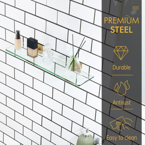 KOKOSIRI Tempered Glass Shelf 20-Inch Floating Wall Shelves Bathroom Rack Kitchen Shower Storage, 2 Pack Champagne Bronze Stainless Steel B1107CPG-L20-P2 - color: Champagne Bronze, size: 20-Inch(2 Pack)